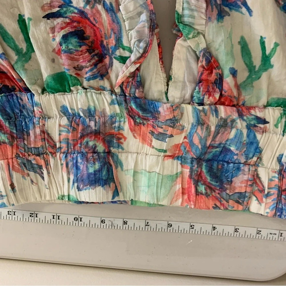 By Anthropologie Floral Plunging Neckline Long  Sleeve Crop Top Size XS - Picture 10 of 12
